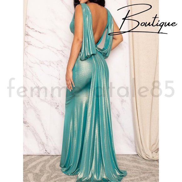 Low back Mermaid Tail- maxi dress Aqua - Picture 3 of 13